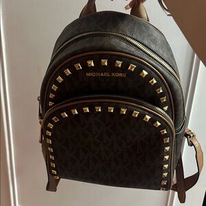 Michael Kors Dark Brown Backpack with Gold Studs
